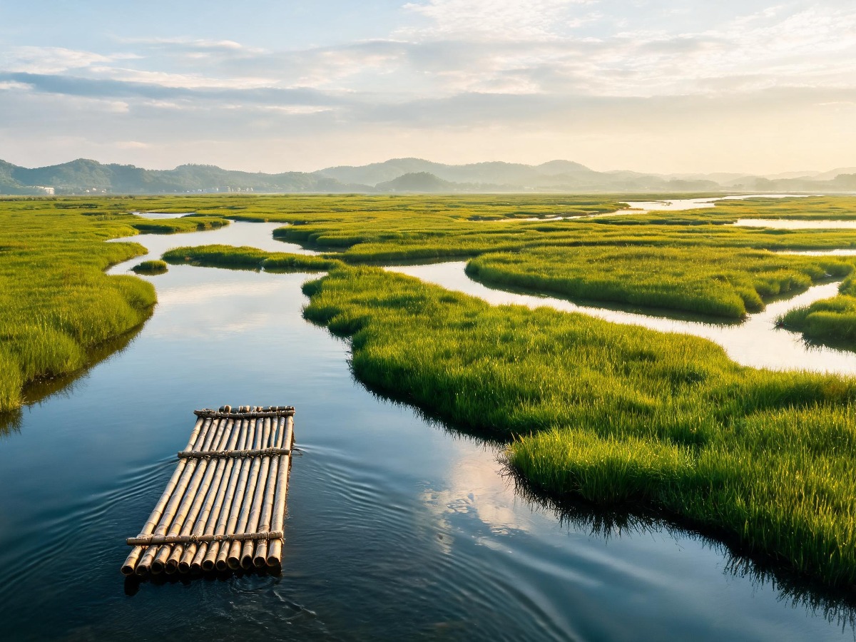 Bamboo Raft Ride at Beihai Wetlands